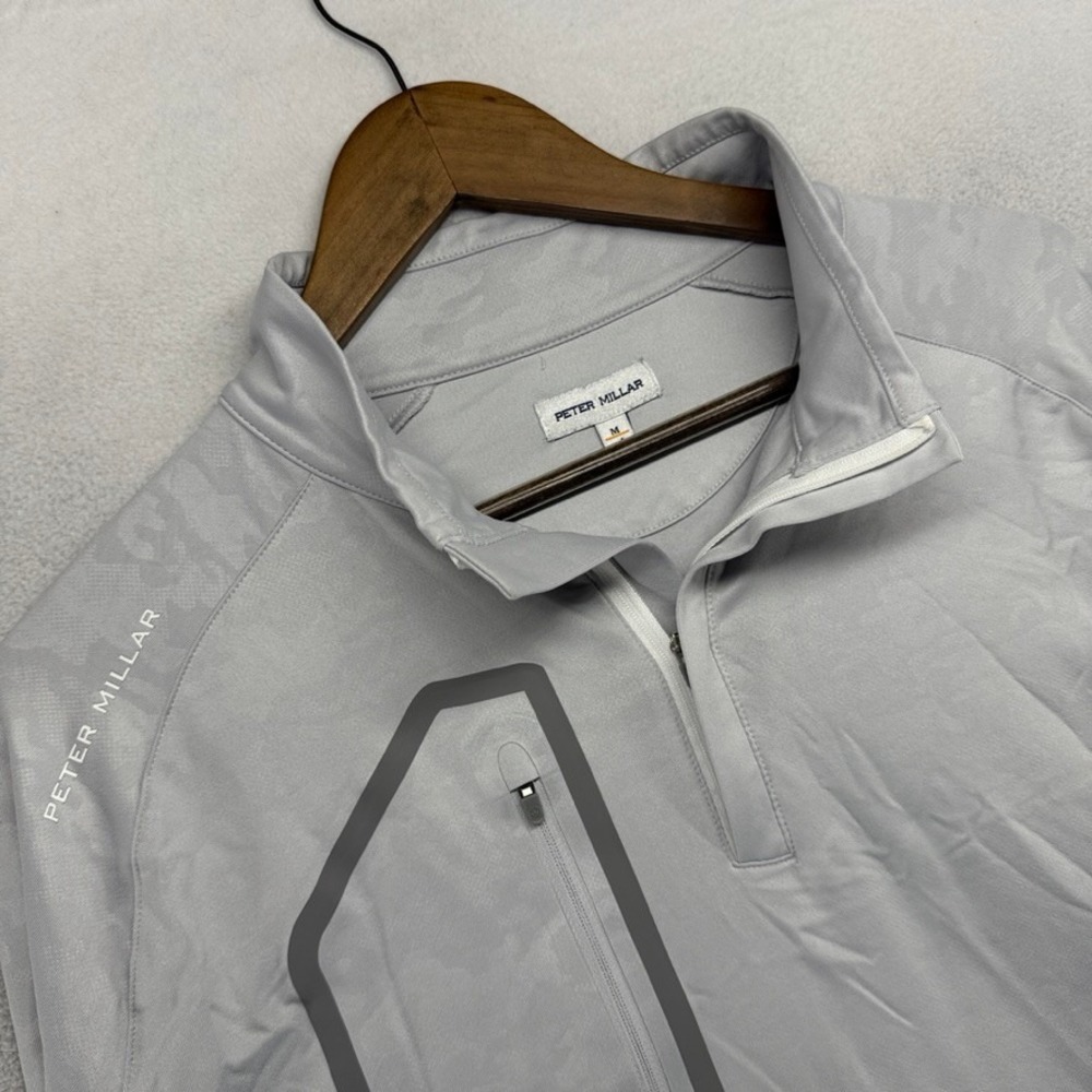 Peter Millar Quarter Zip Mens Medium Gray Camo Pullover Golf Sport Stretch Logo